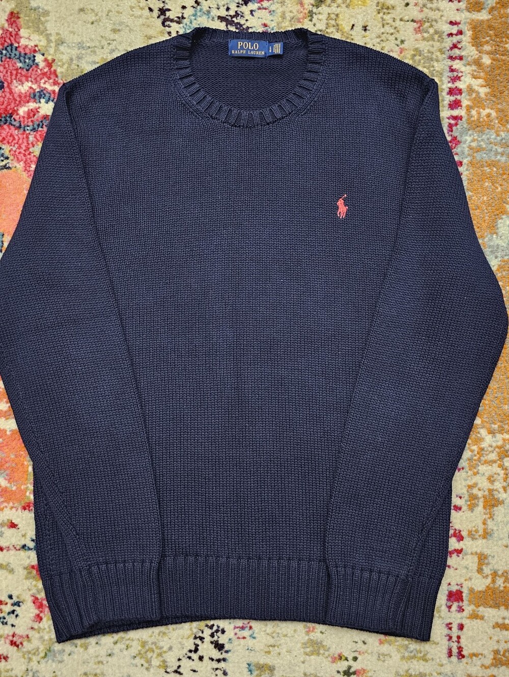 Polo Ralph Lauren Men’s Size Large Navy Blue Tight Ribbed Knit Pullover Sweater